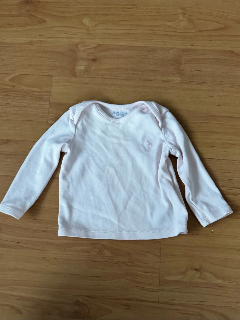 Ralph Lauren Baby Girl Cotton Interlock Long Sleeve Tee in Delicate Pink 3-6 Mo